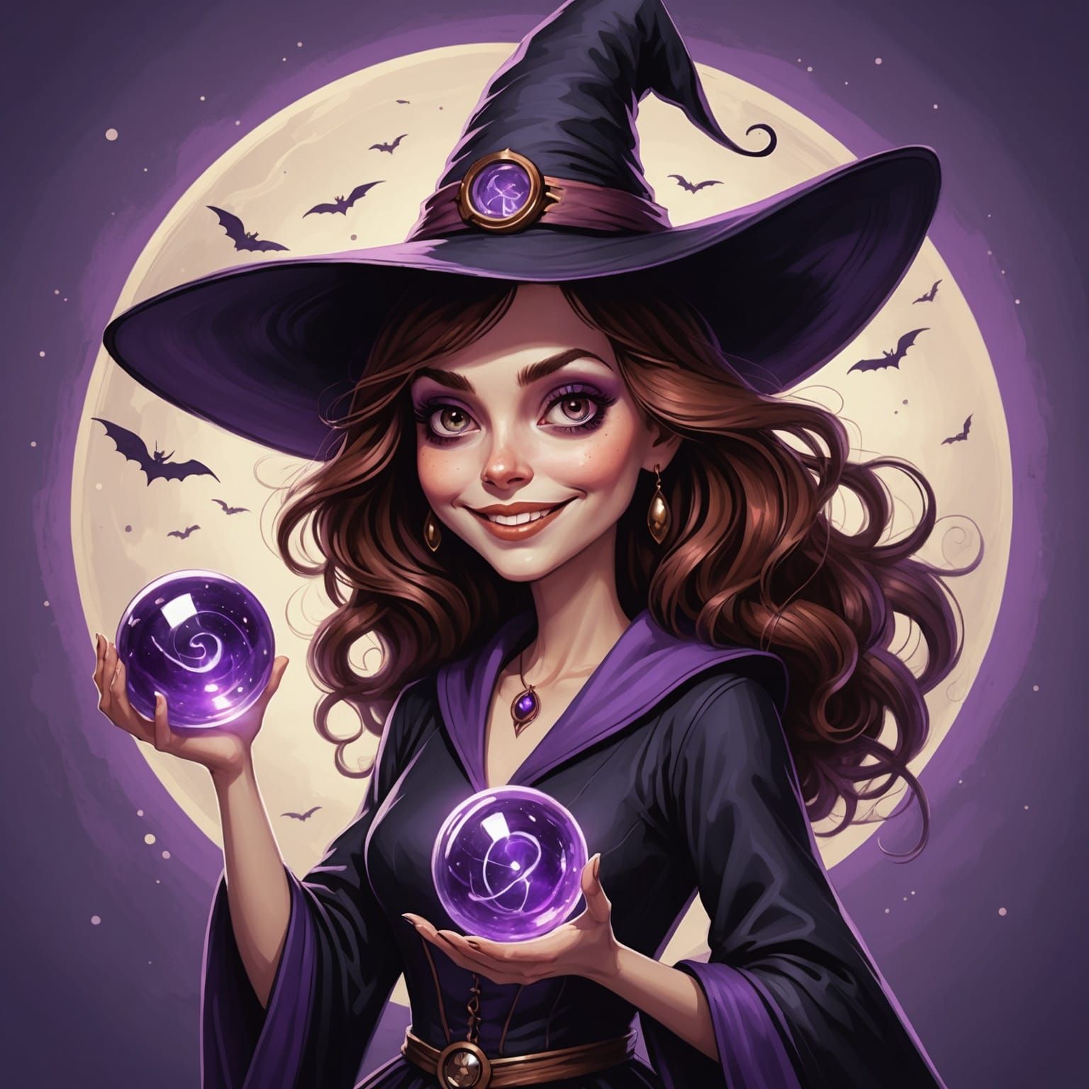 Smiling Witch with Purple Energy, Tim Burton Style