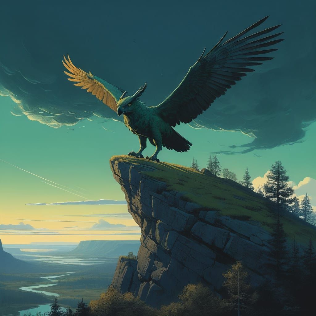 Majestic Hippogriff in Whimsical Fantasy Landscape
