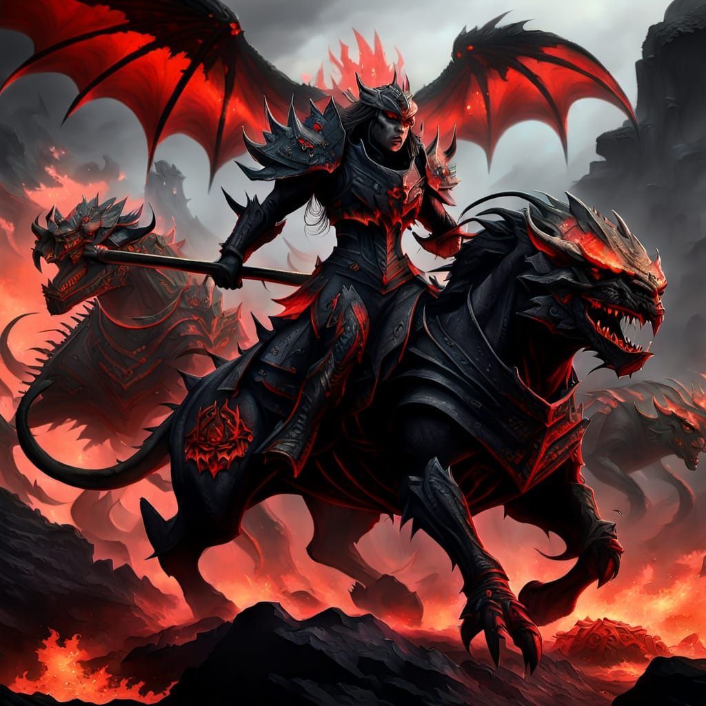 Demonic Cavalry in Hellish Landscape: Digital Matte Painting