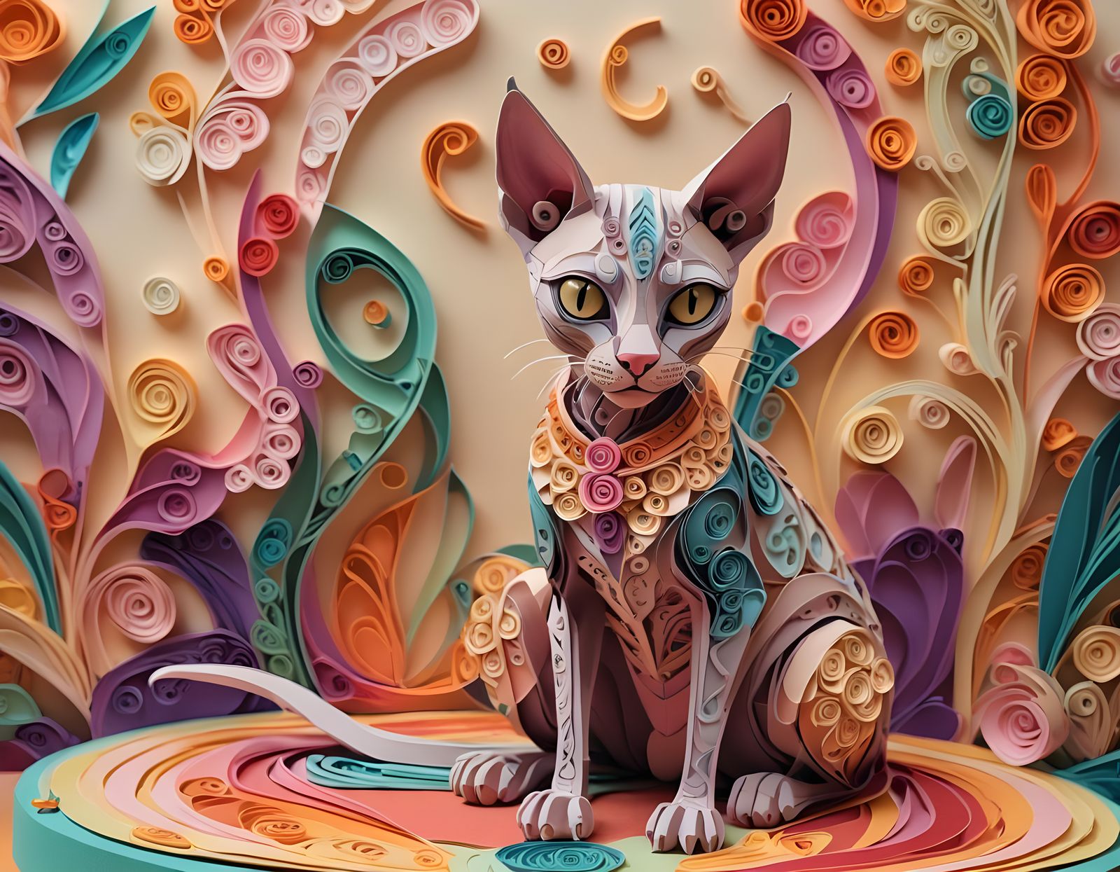 3D Paper Pop-Up Sphinx Cat on Cushion