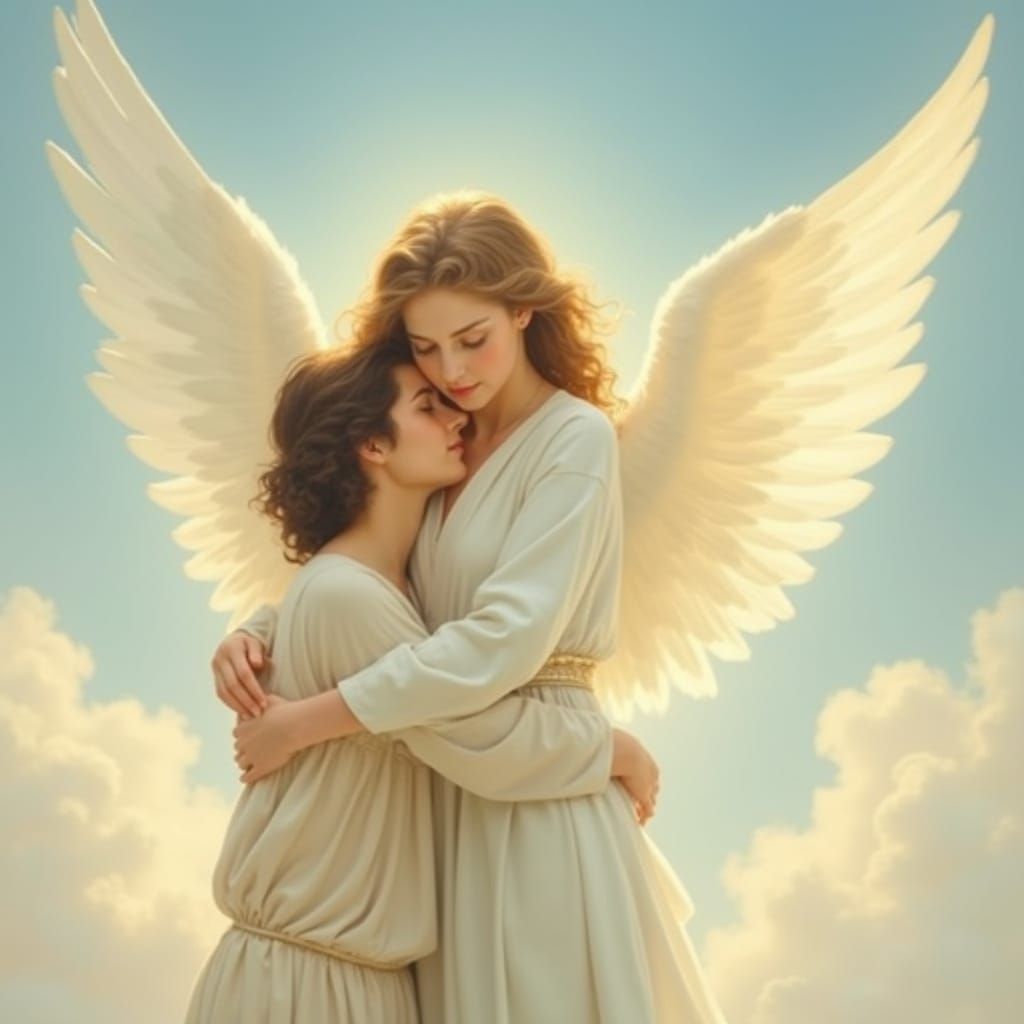 Radiant Angel Embracing Humanity in Ethereal Light