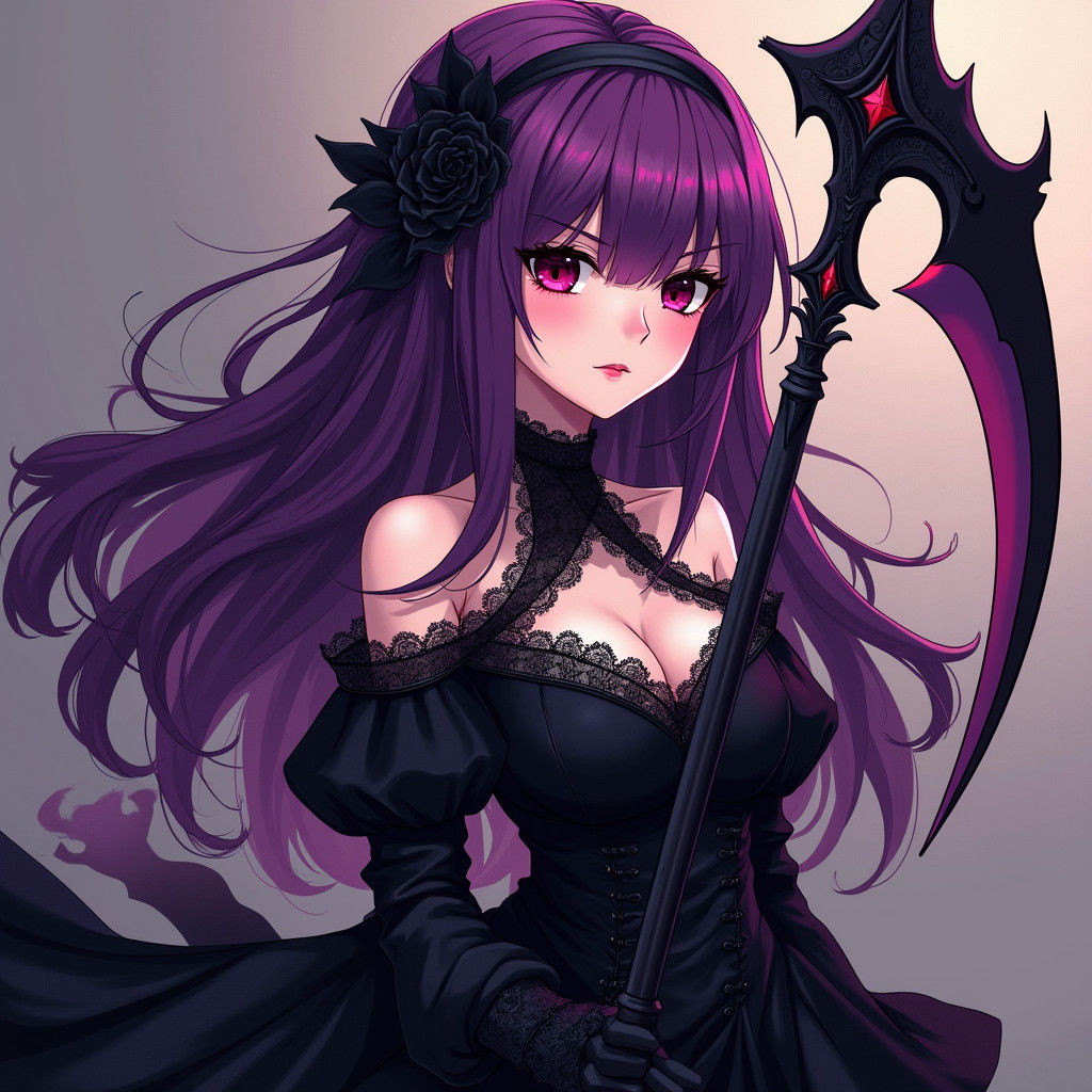 Gothic Anime Woman with Scythe in Manga Style