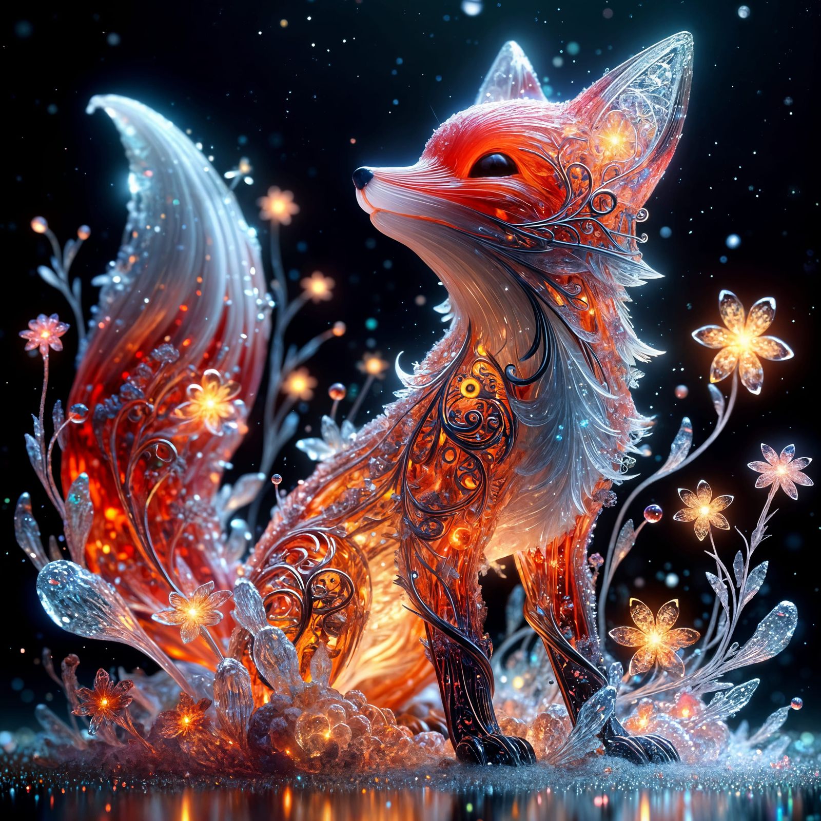 Bioluminescent Crystal Fox Sculpture Digital Art