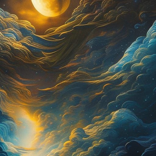 Surreal Moonlit Fantasy Scene in Gothic Style