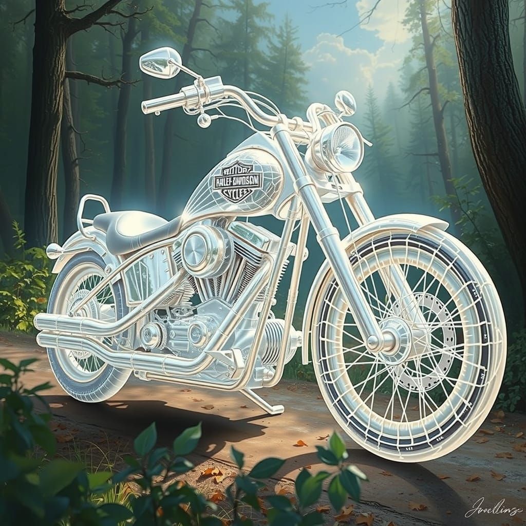 Spiderweb Harley Davidson on Forest Path