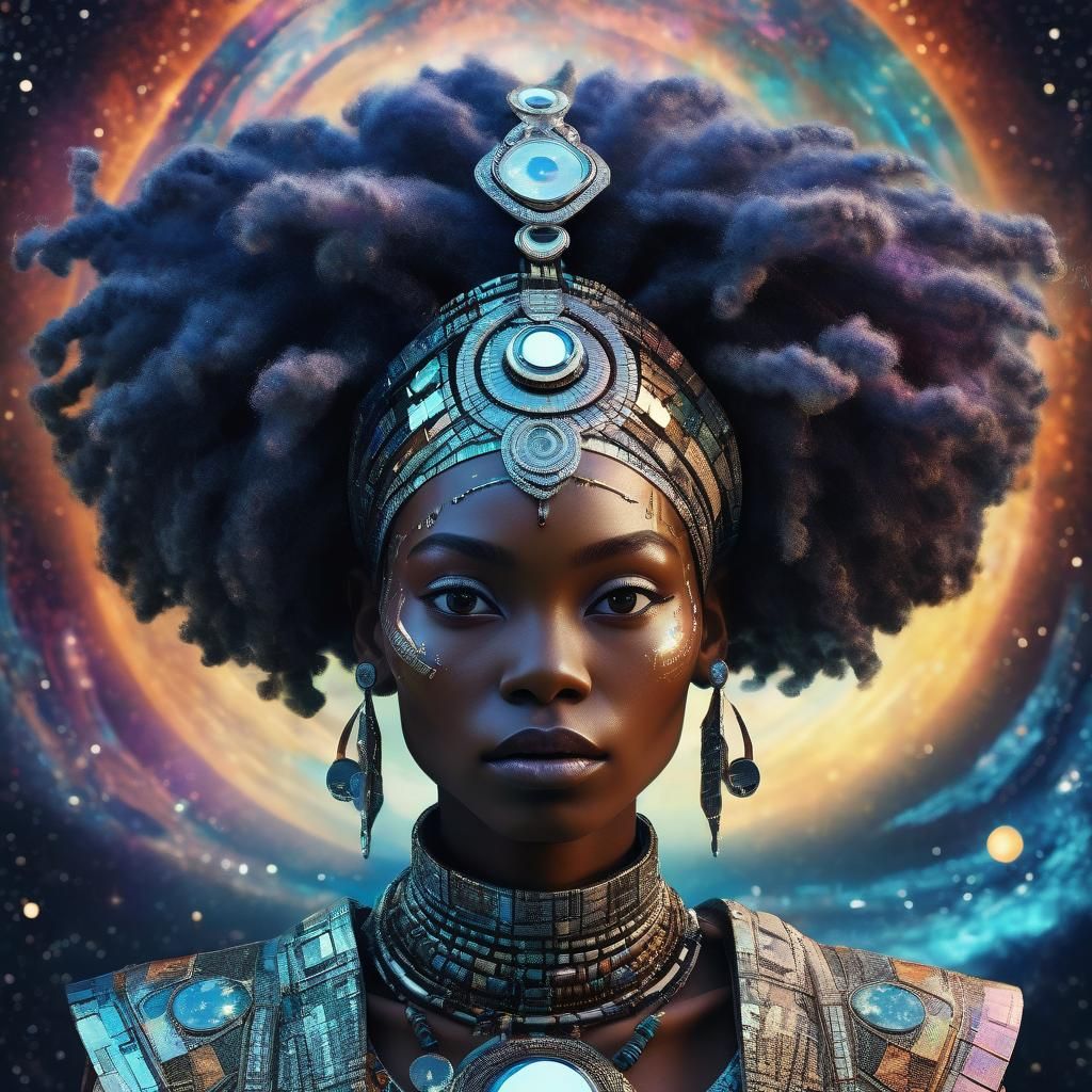 Afrofuturistic Woman in Celestial Nebula, Digital Art