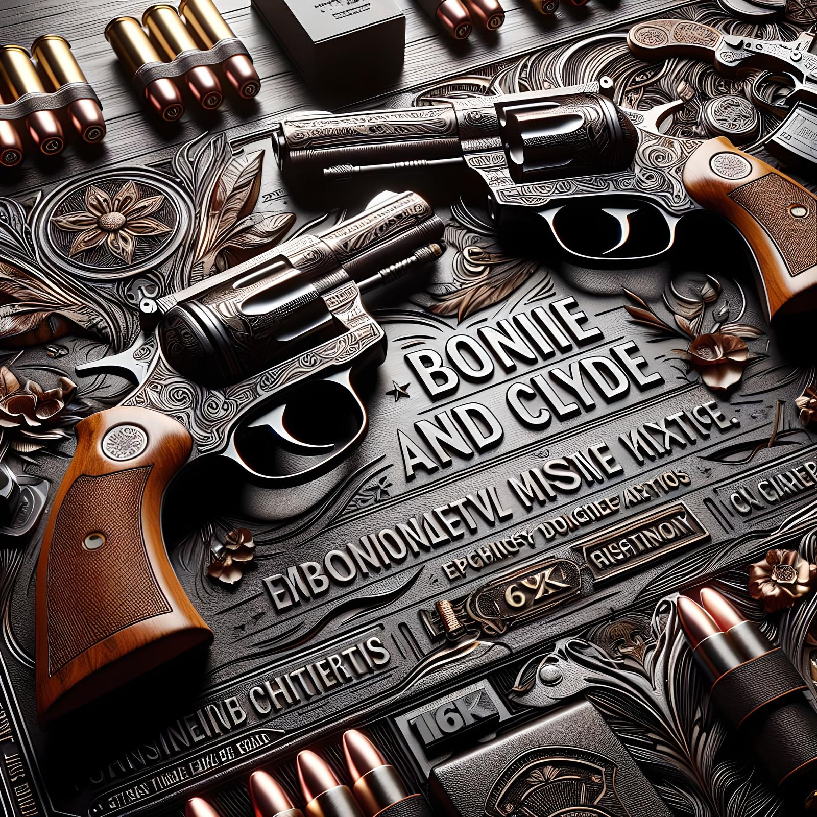 Revolvers and Holsters with Tattoo Linework Details