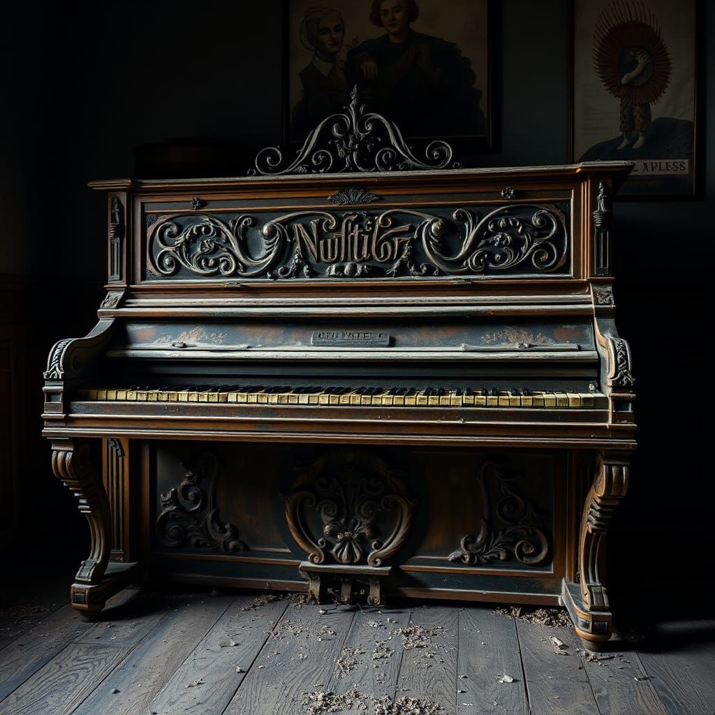 Dusty Wurlitzer Piano in Atmospheric Lighting