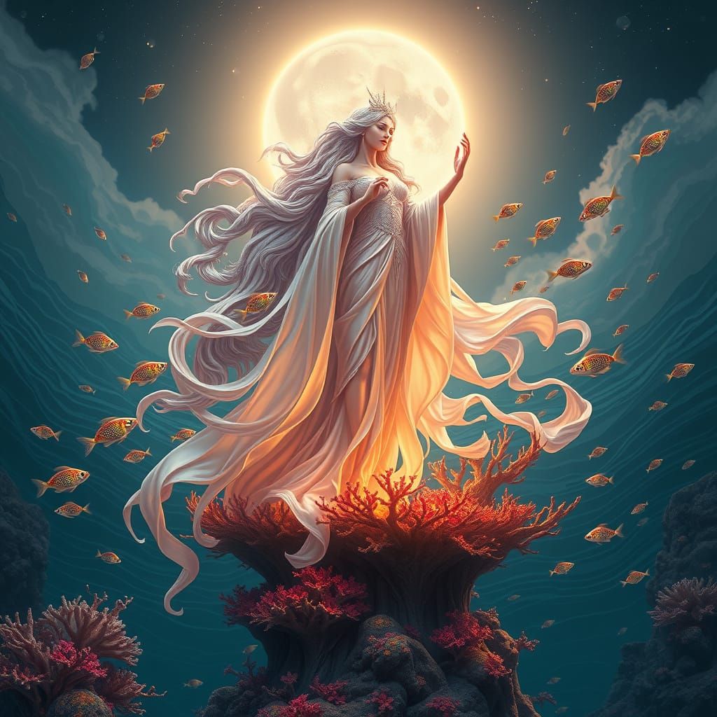 Moon Goddess of the Sea in Iridescent Robes