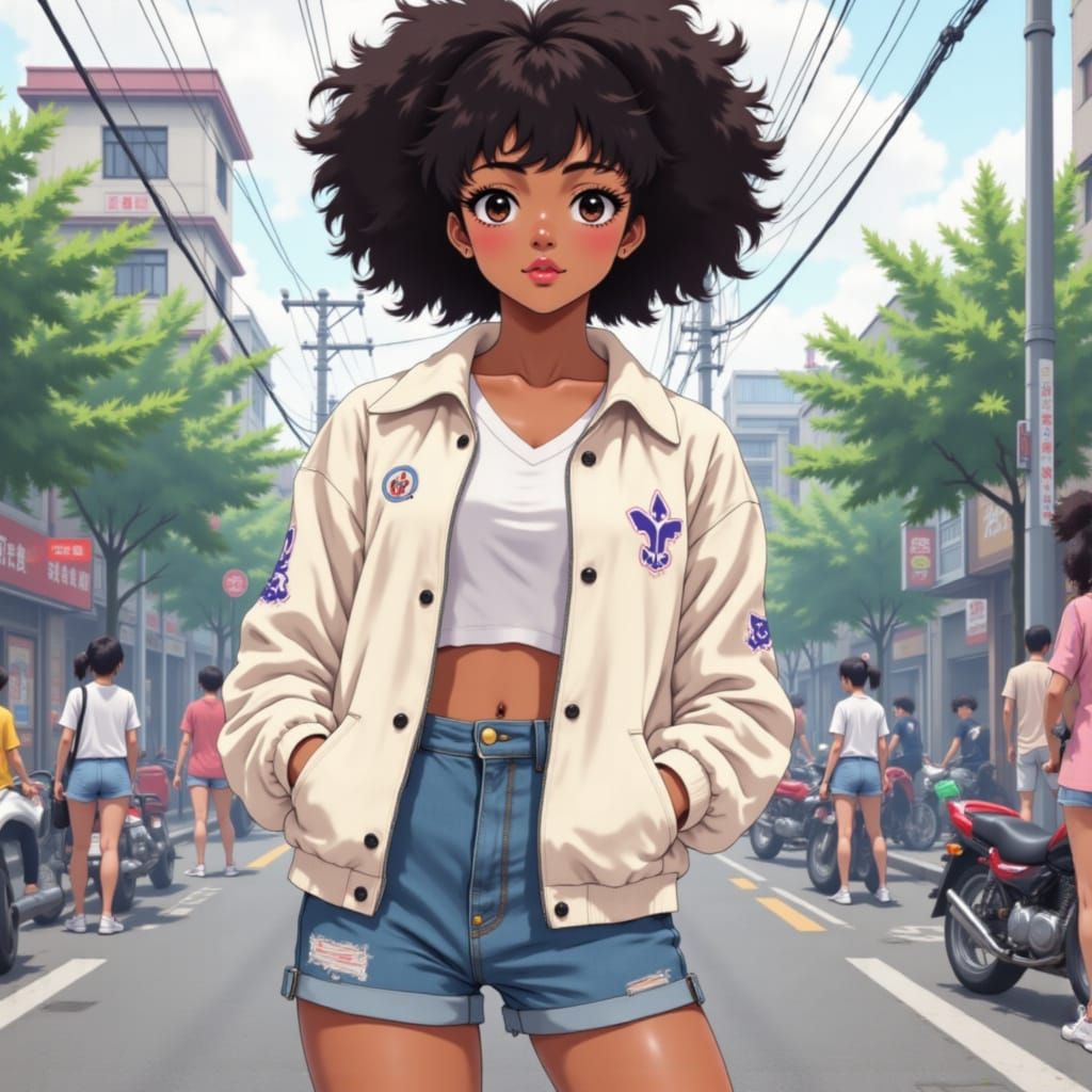 Anime Girl in White Jacket, Digital Art