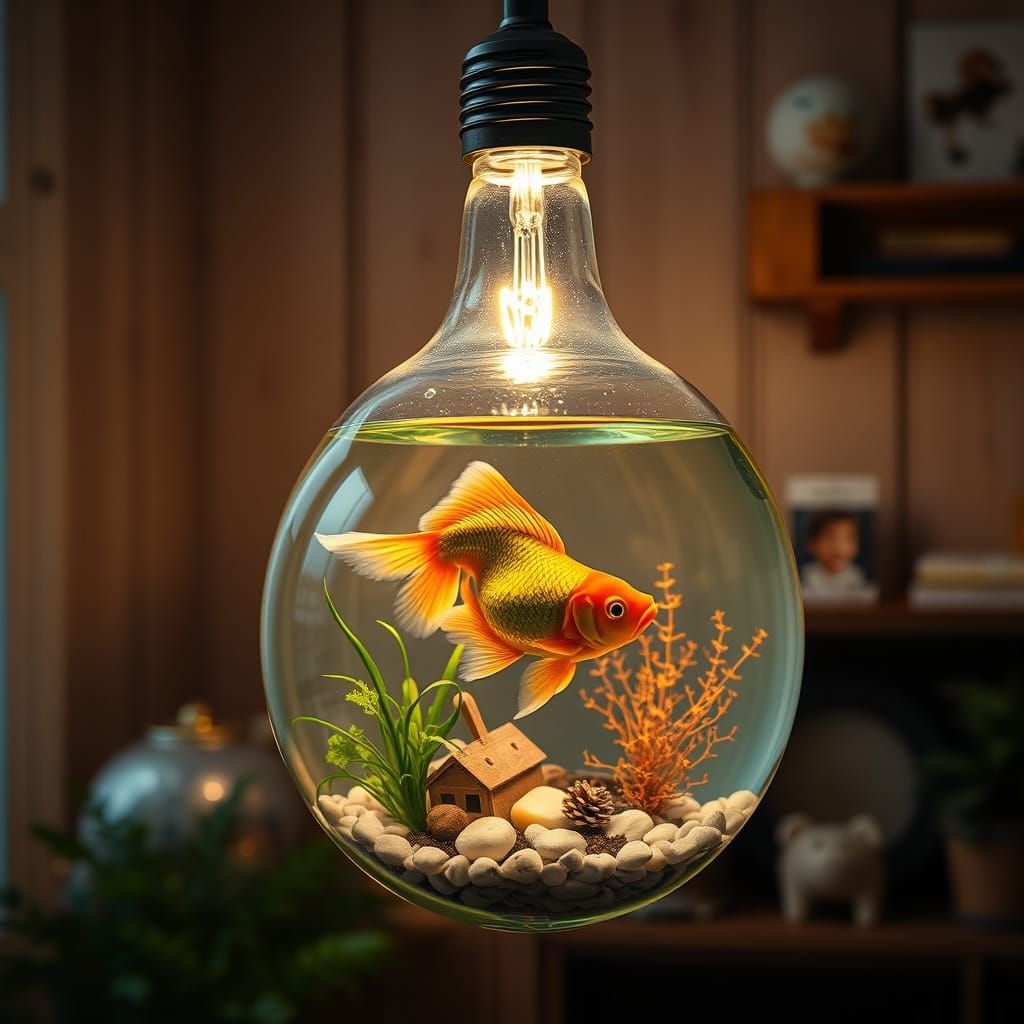 Goldfish in Lightbulb Aquarium: Digital Art