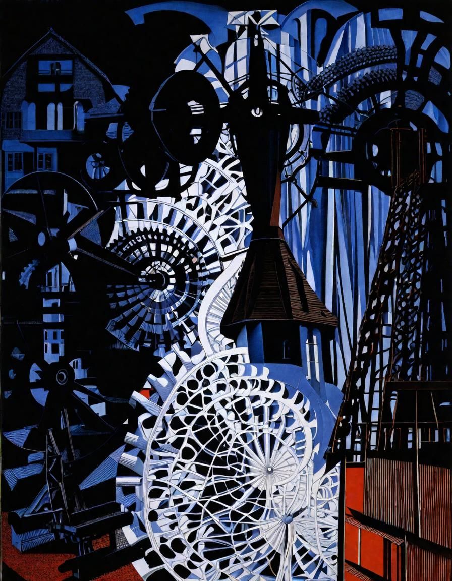 Windmill Crankshaft Detailed Drawing in Escher Style