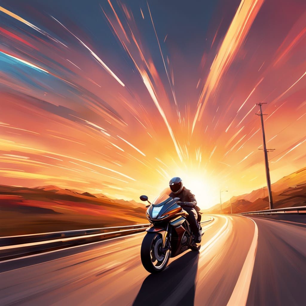 Motorcycle on Highway in Digital Triadic Colors
