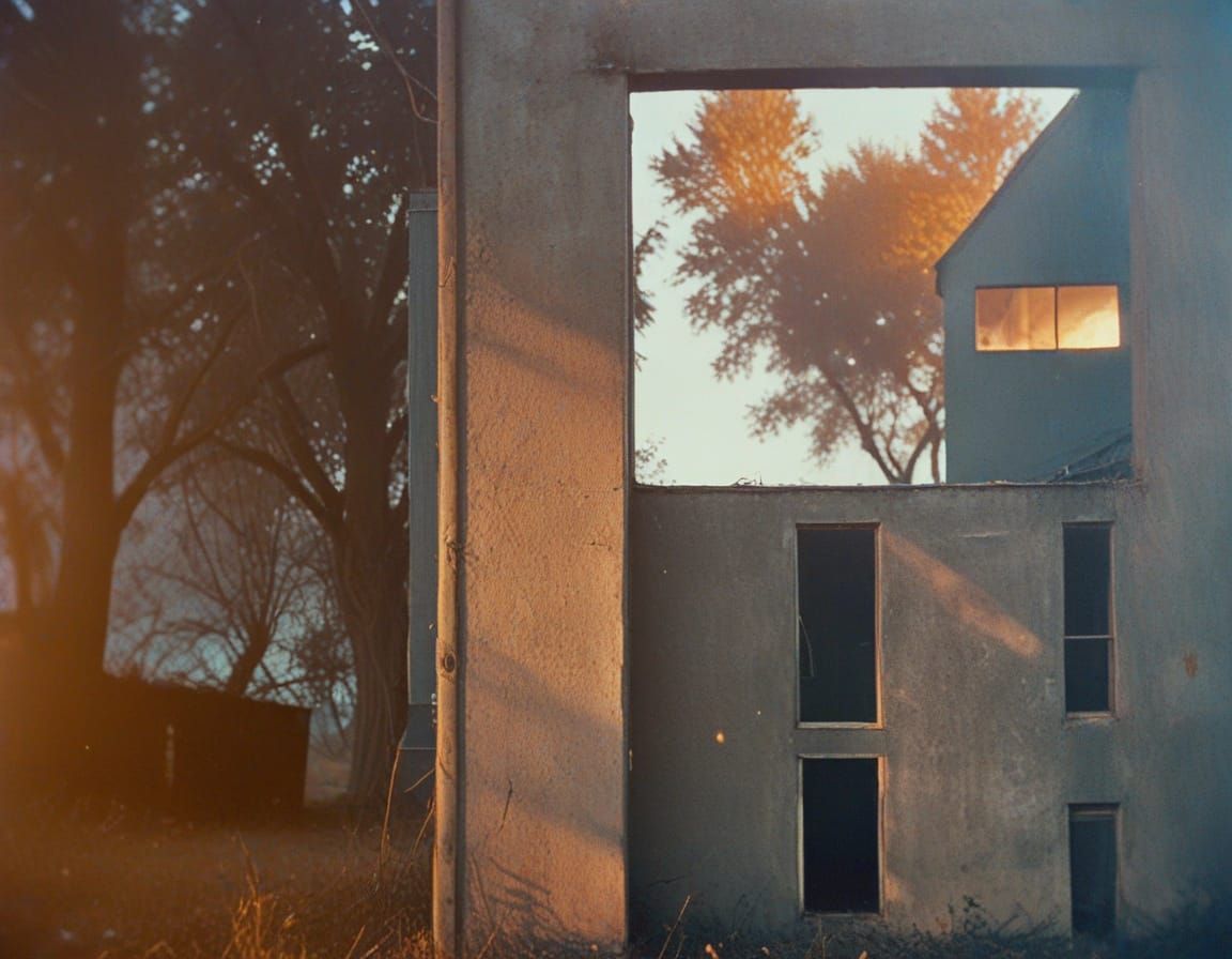 Monochrome Pinhole Photograph of a Strange House