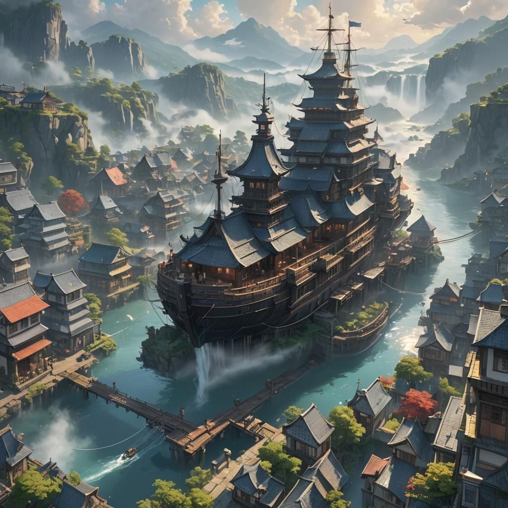 Ethereal Fantasy Ship in Hyperdetailed Mist