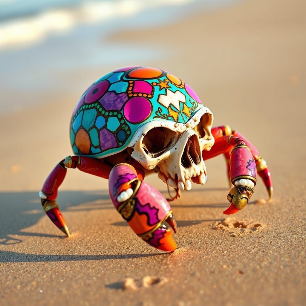 Psychedelic Hermit Crab on Sunny Beach