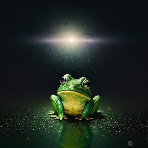 Green Frog Swims Through Deep Space Photo