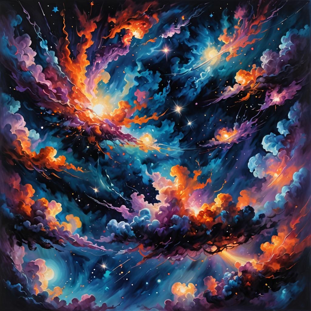 Cosmic Surrealism: Glowing Lights in the Night Sky