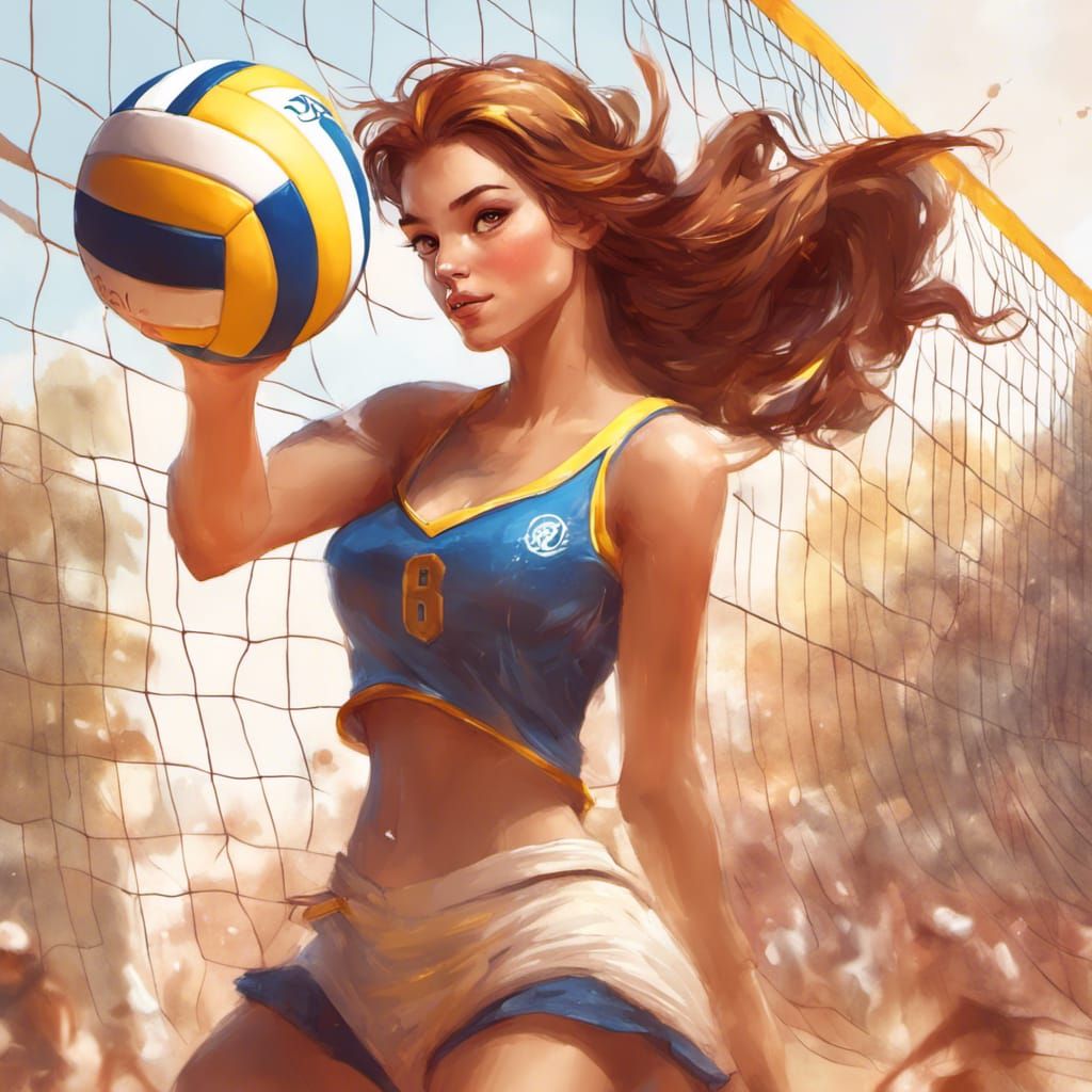 Princess Belle Plays Volleyball: Digital Illustration