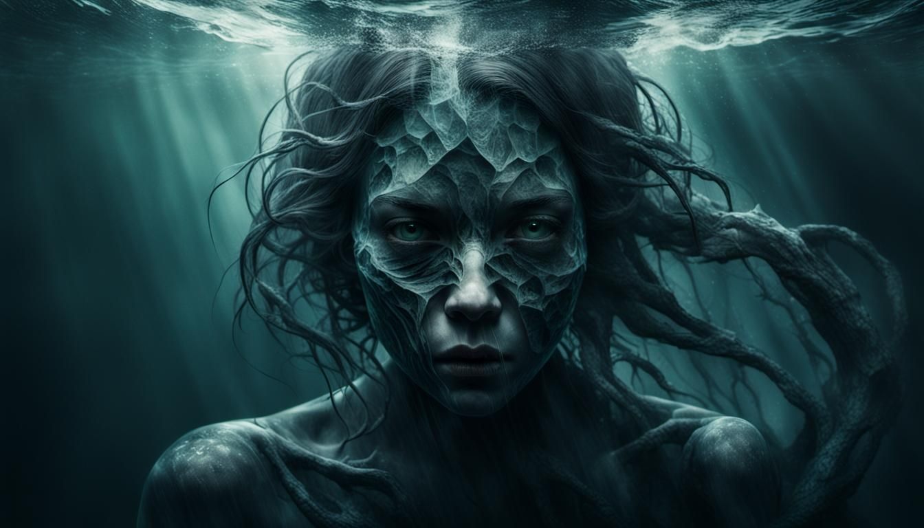 Scary Water Beast in Double Exposure Horror Setting