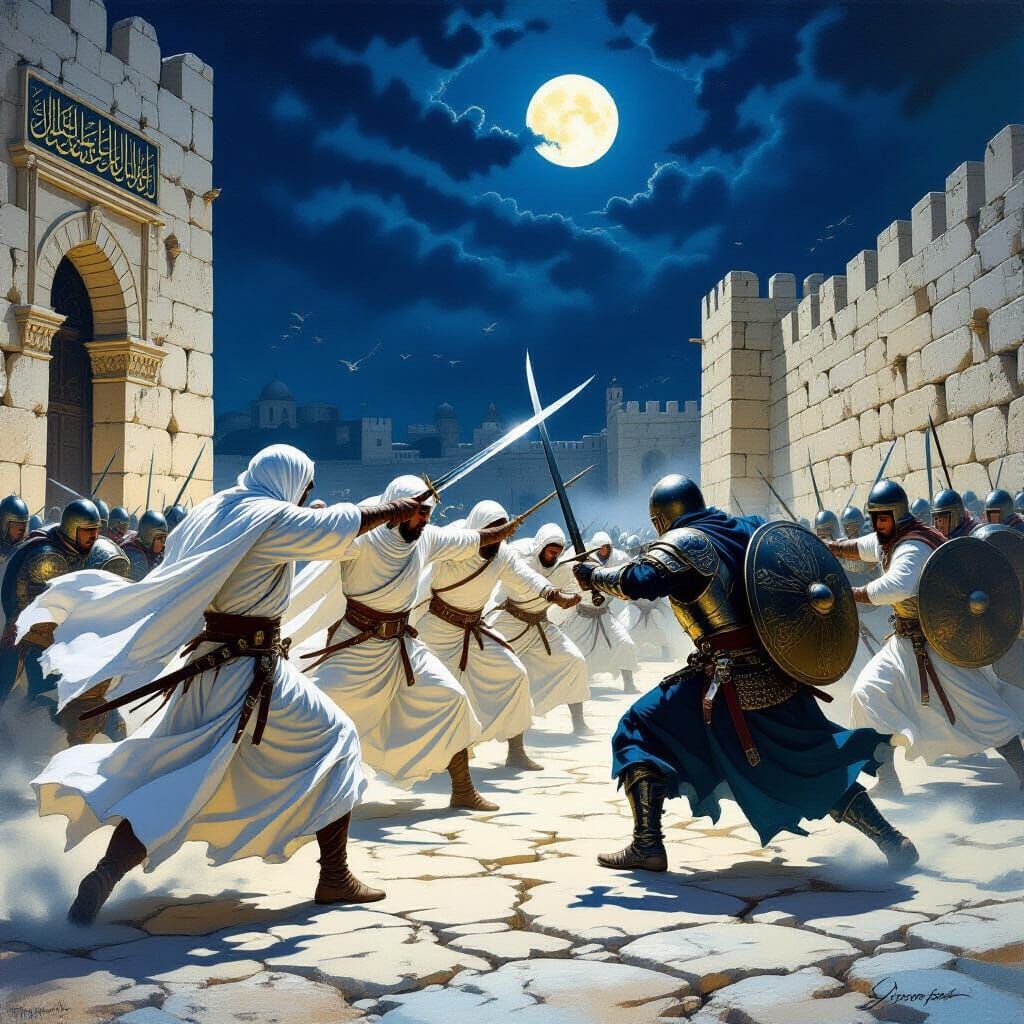 Arab Horsemen and Crusaders Clash at Jerusalem