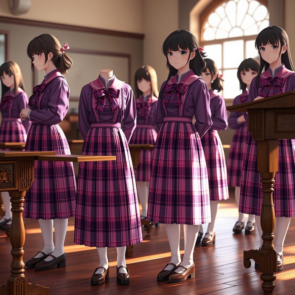 Victorian-Inspired Schoolgirls in Elegant Plaid Pinafores