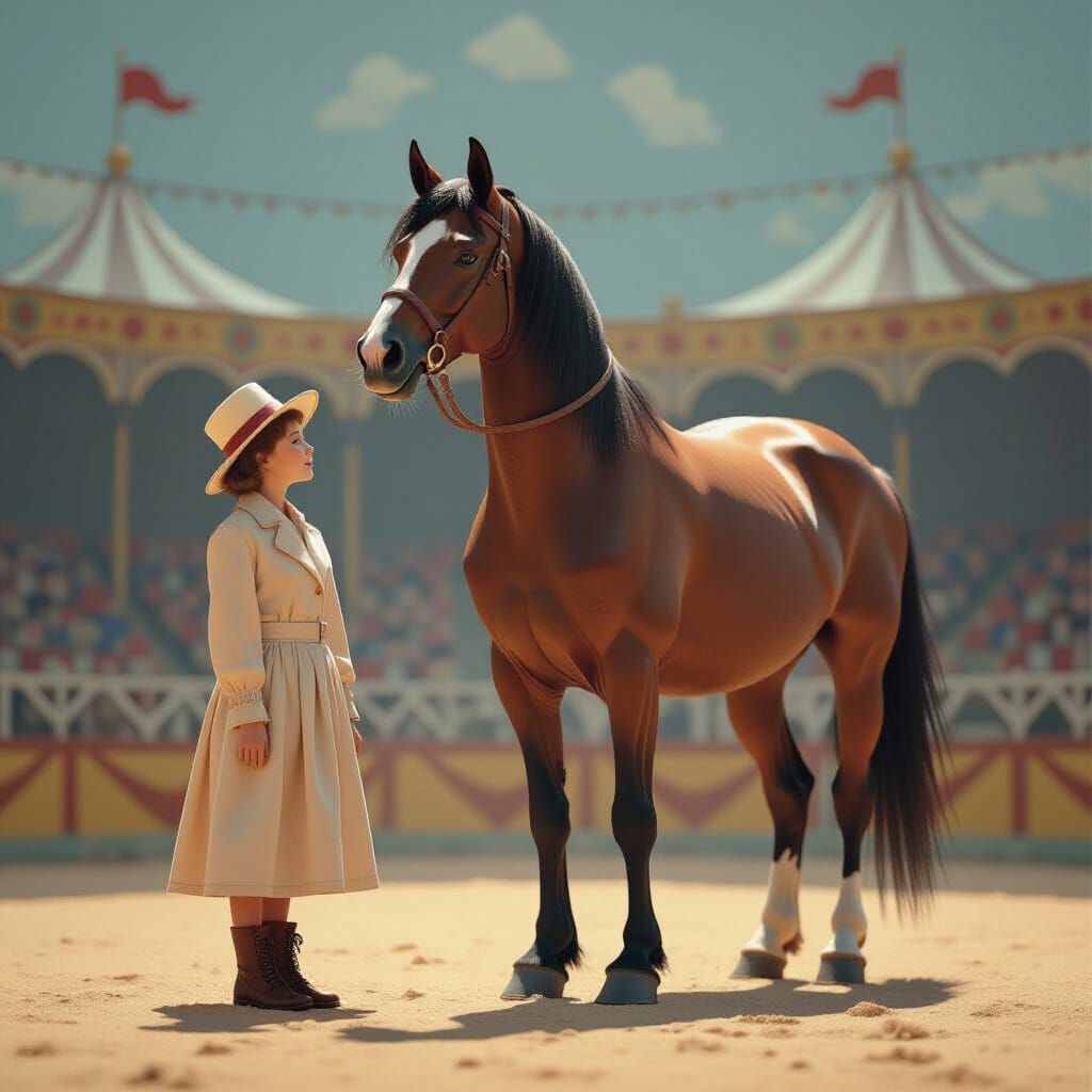 A Horse Balancing in a Whimsical Circus Setting