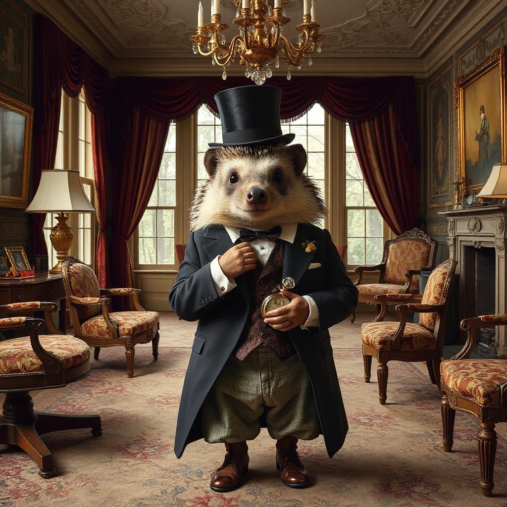Edwardian Hedgehog Gentleman in Formal Attire