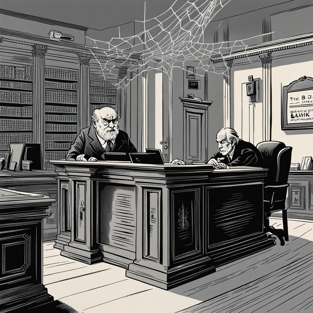 Bankrupt Bank Branch Interior with Cobwebs