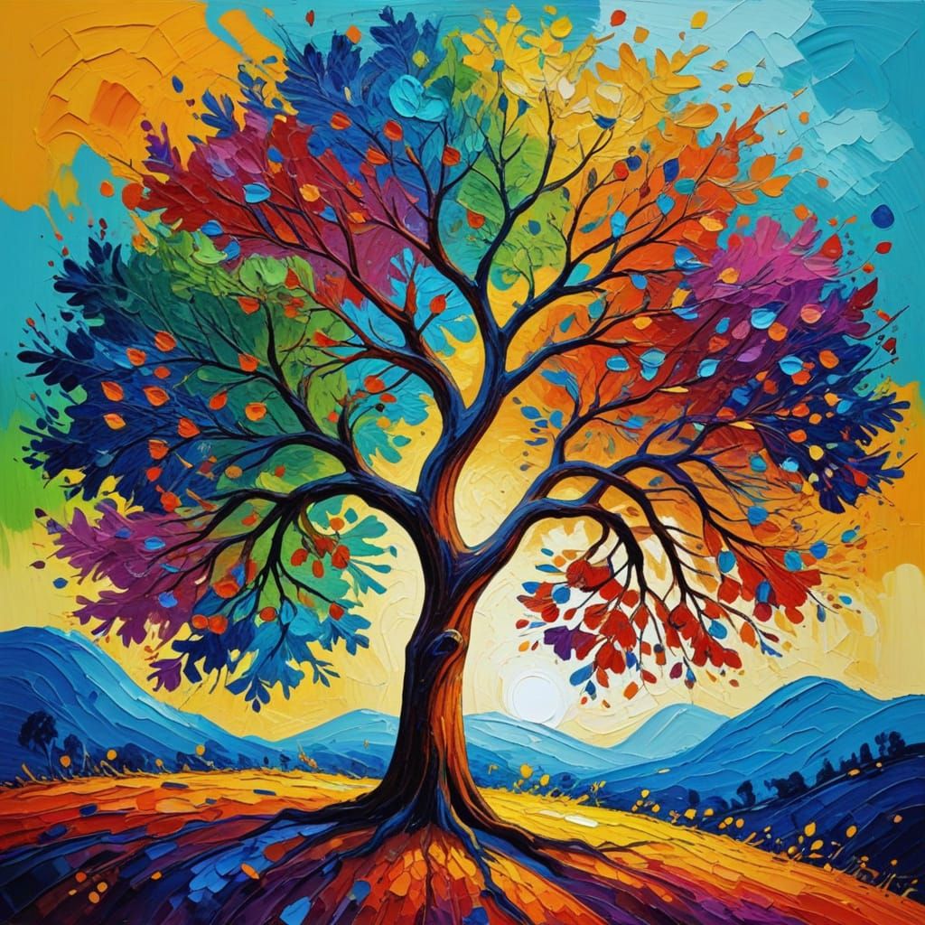 Vibrant Pop Art Tree with Textured Paint