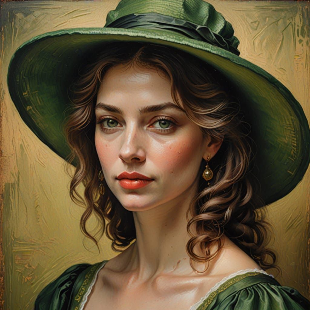 Elegant Woman with Green Eyes: A Renaissance-Style Portrait