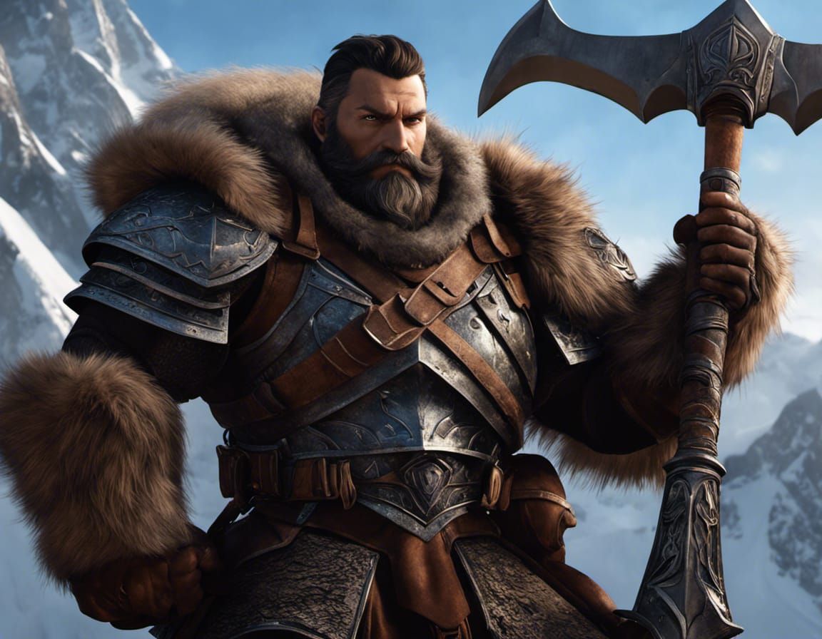 Armored Dwarf Warrior on Warhog with Frozen Axe
