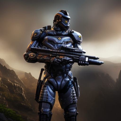 Menacing Alien Cyborg Soldier in Active Camo