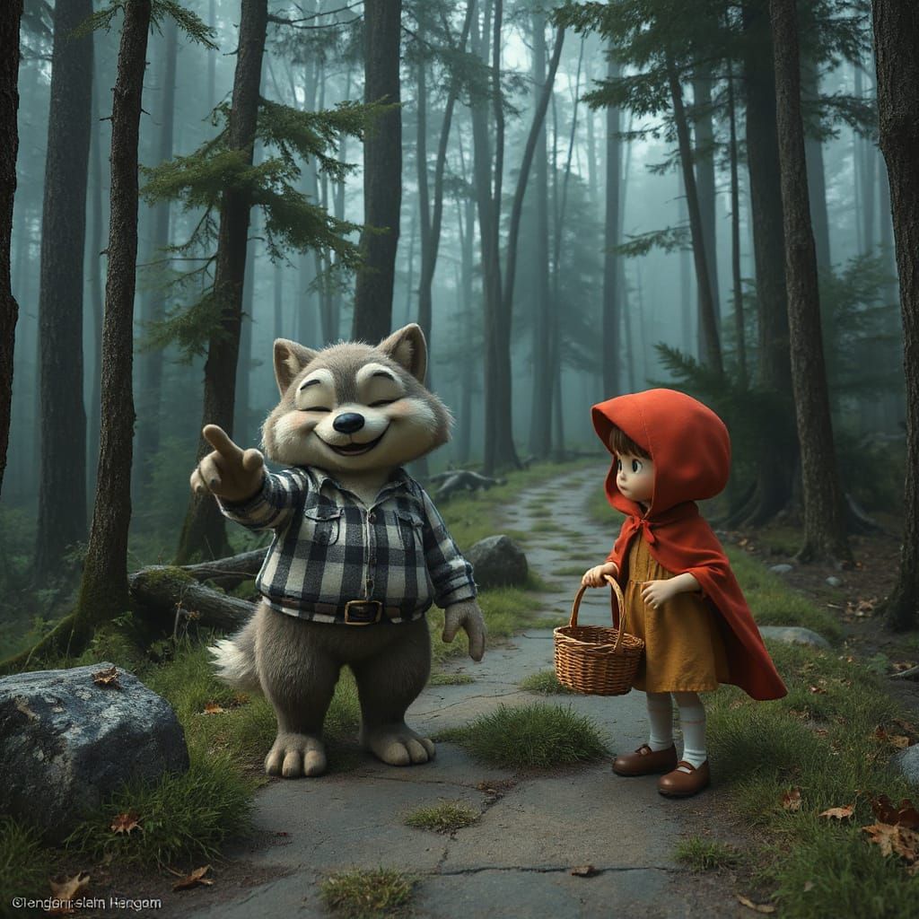 Red Riding Hood Guided by Wolf: 3D Anime Art