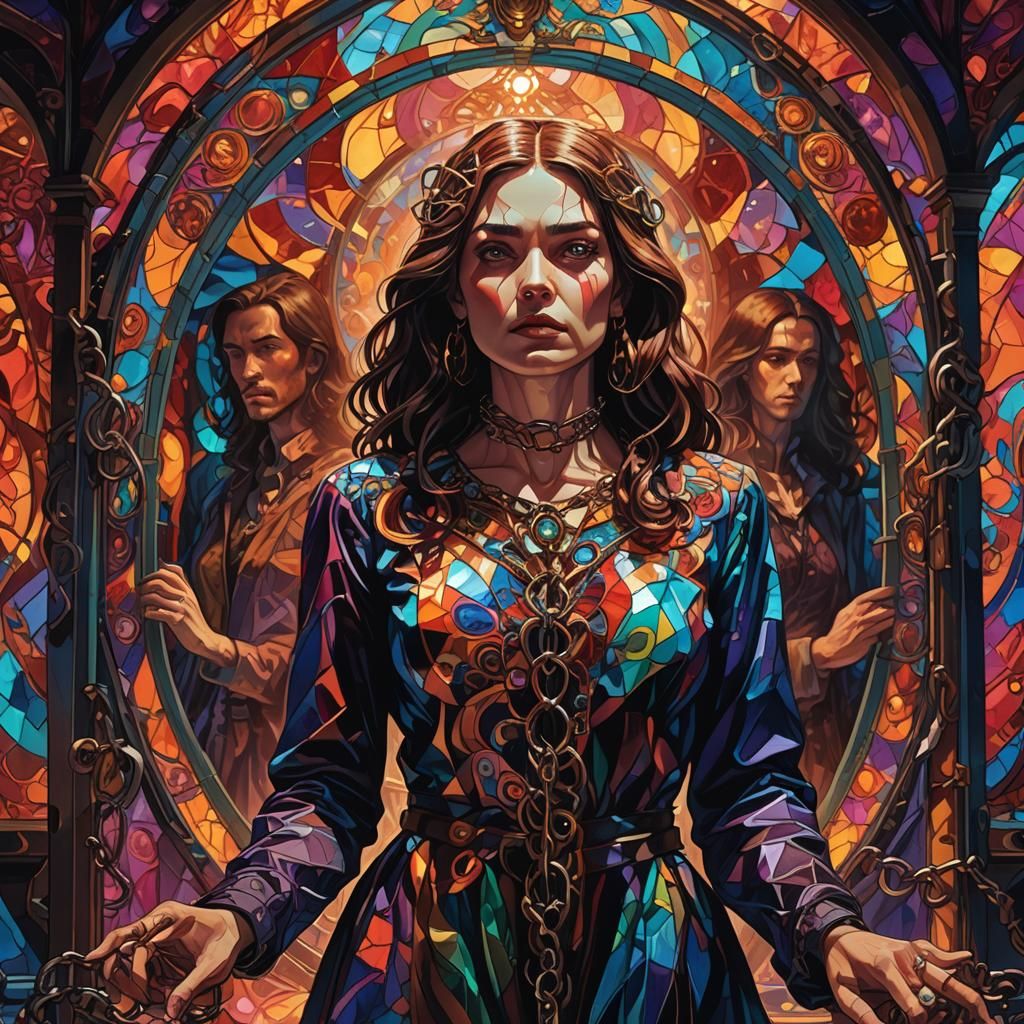 Psychedelic Fantasy: Woman, Mirror, Shackled Husband