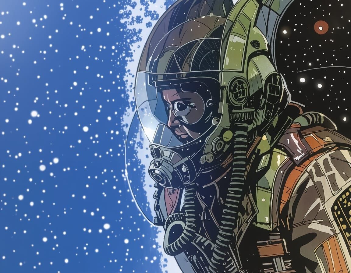 Futuristic Pilot in Spaceship Cockpit, Comic Art Style