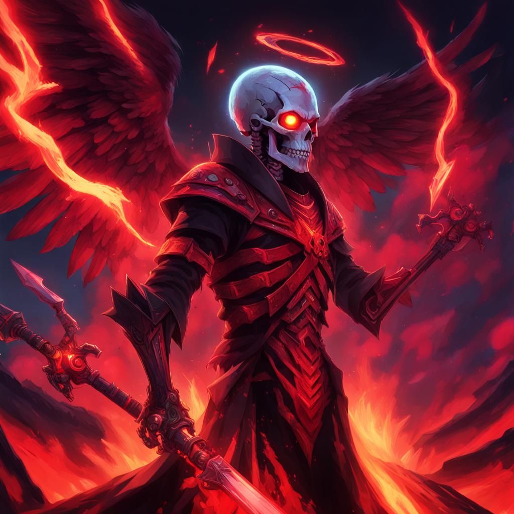 Skeleton Warrior with Rune Armor and Fiery Wings