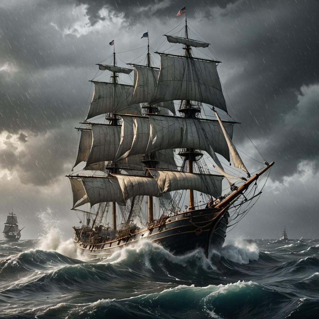 Whaling Ship in Squall: Photorealistic 1900s Scene