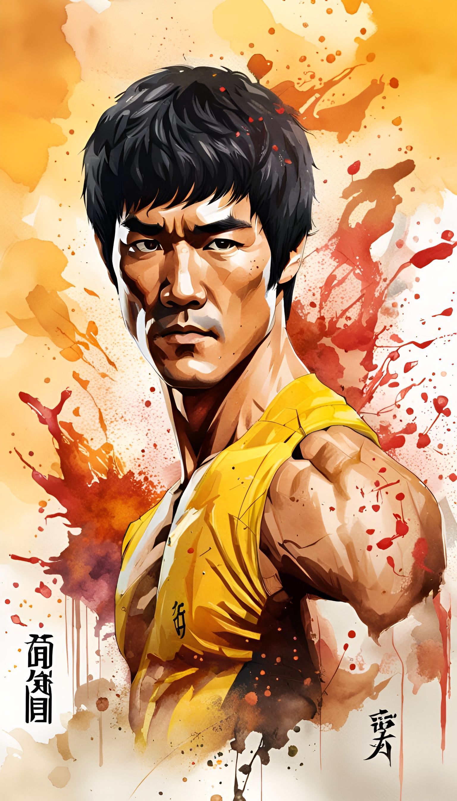 Watercolor Illustration of Bruce Lee by Yoshida and WLOP