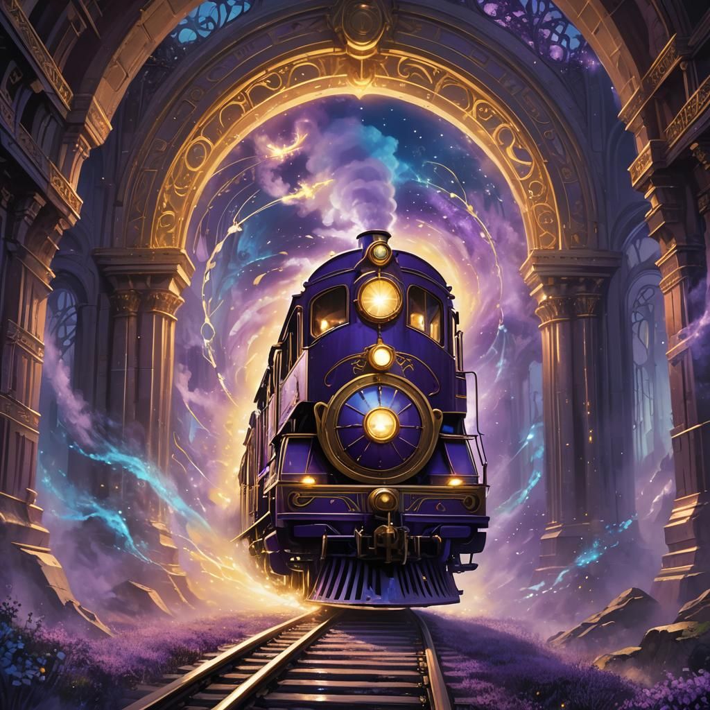 Magic Train Flies Through Shimmering Portal