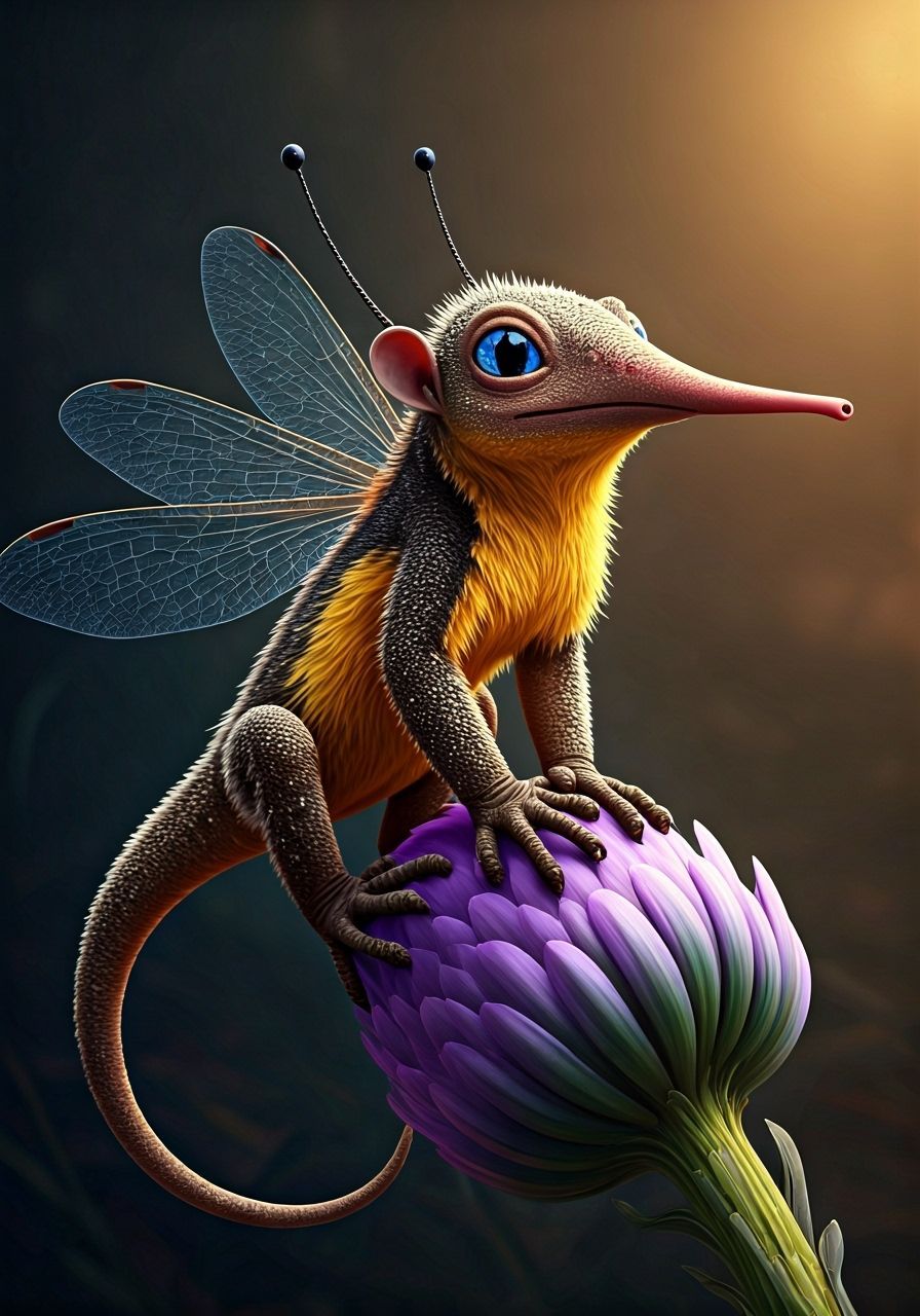 Charming Alien Rodent on Exotic Flower Stem