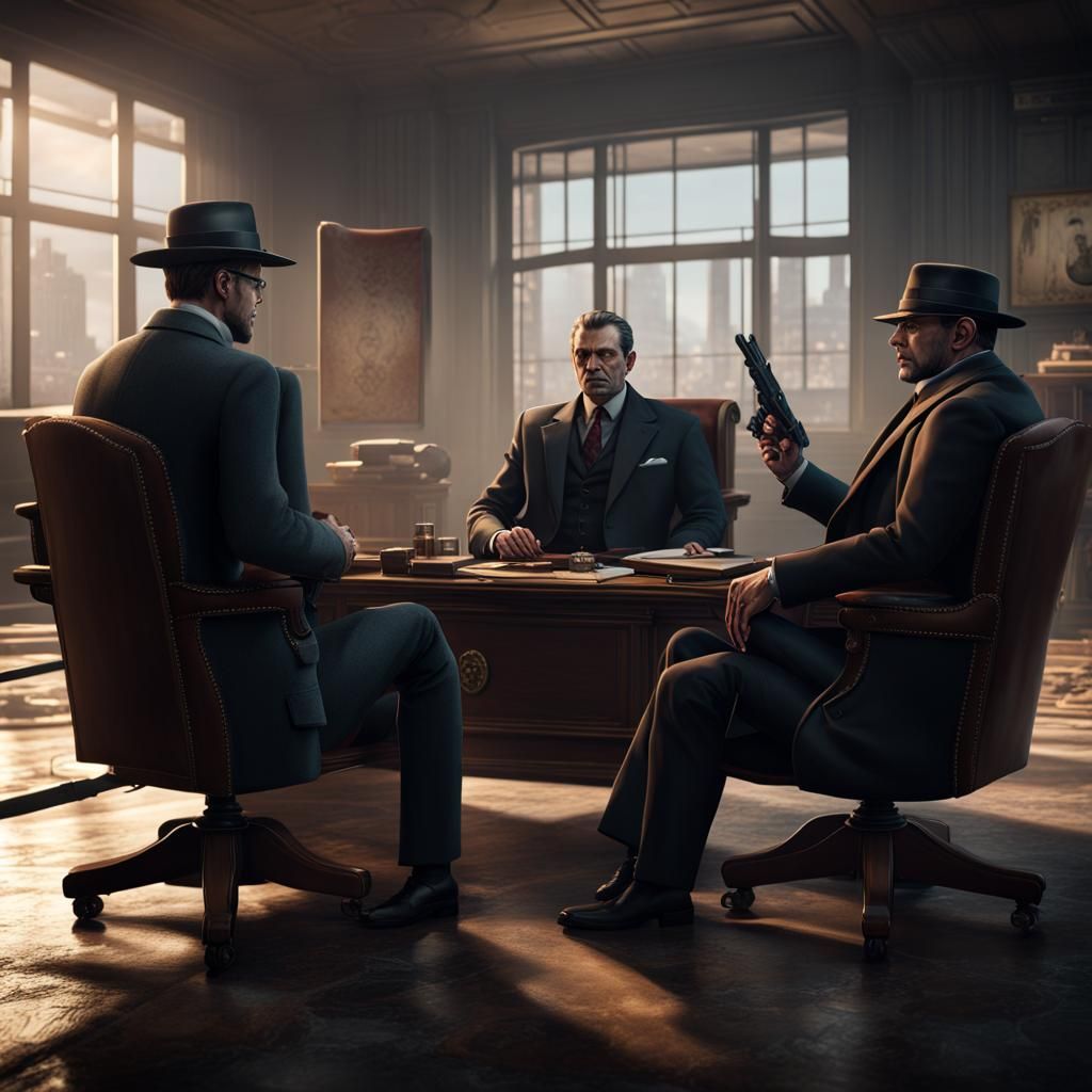 Mafia Boss in Office: Detailed Matte Painting