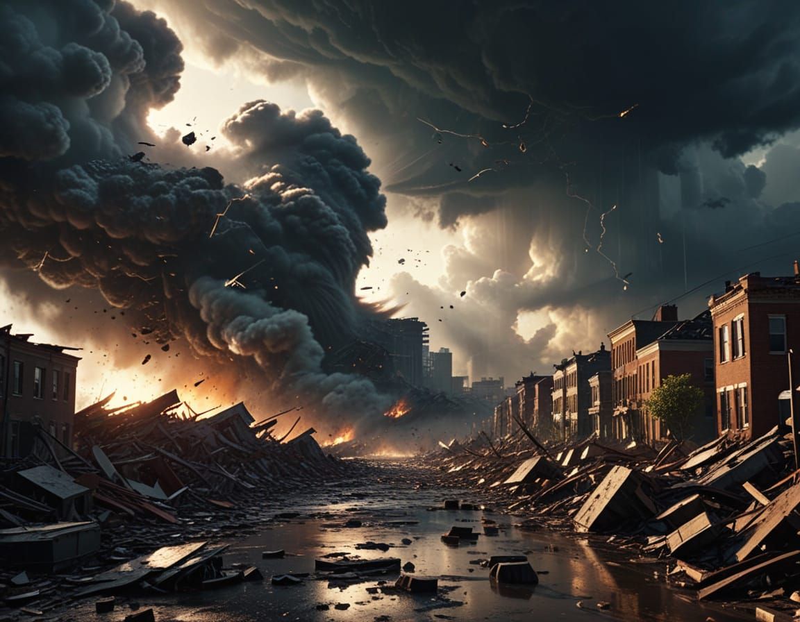 Apocalyptic Tornado Devastates City: Hyper-Realistic Digital...