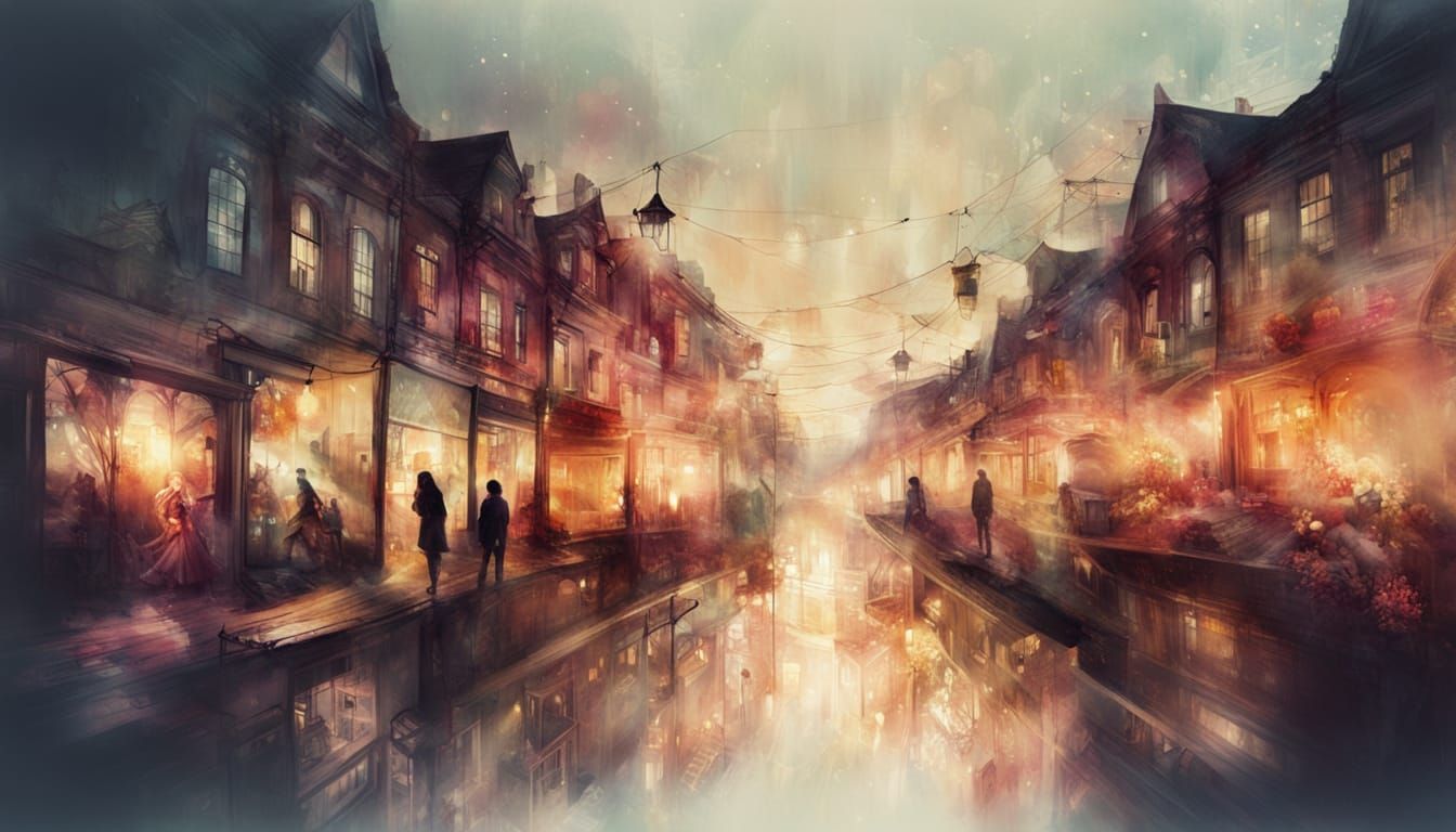 Ethereal Sunset Over Old Town Streets