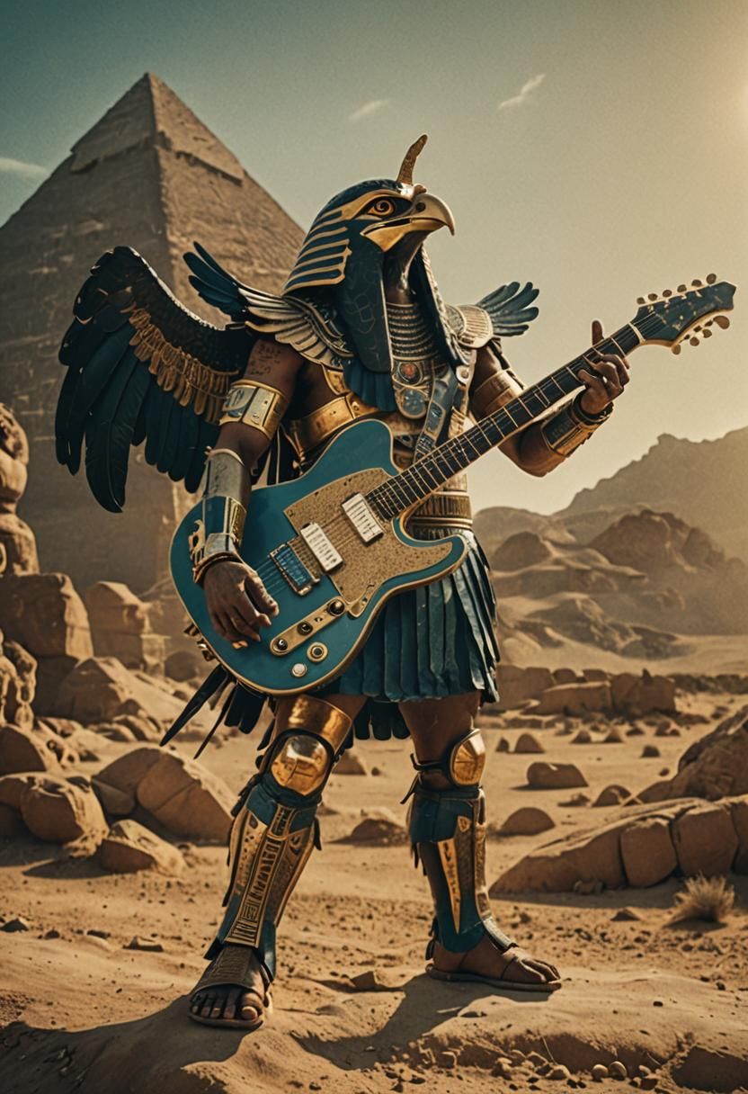 Egyptian God Horus Shreds on Guitar