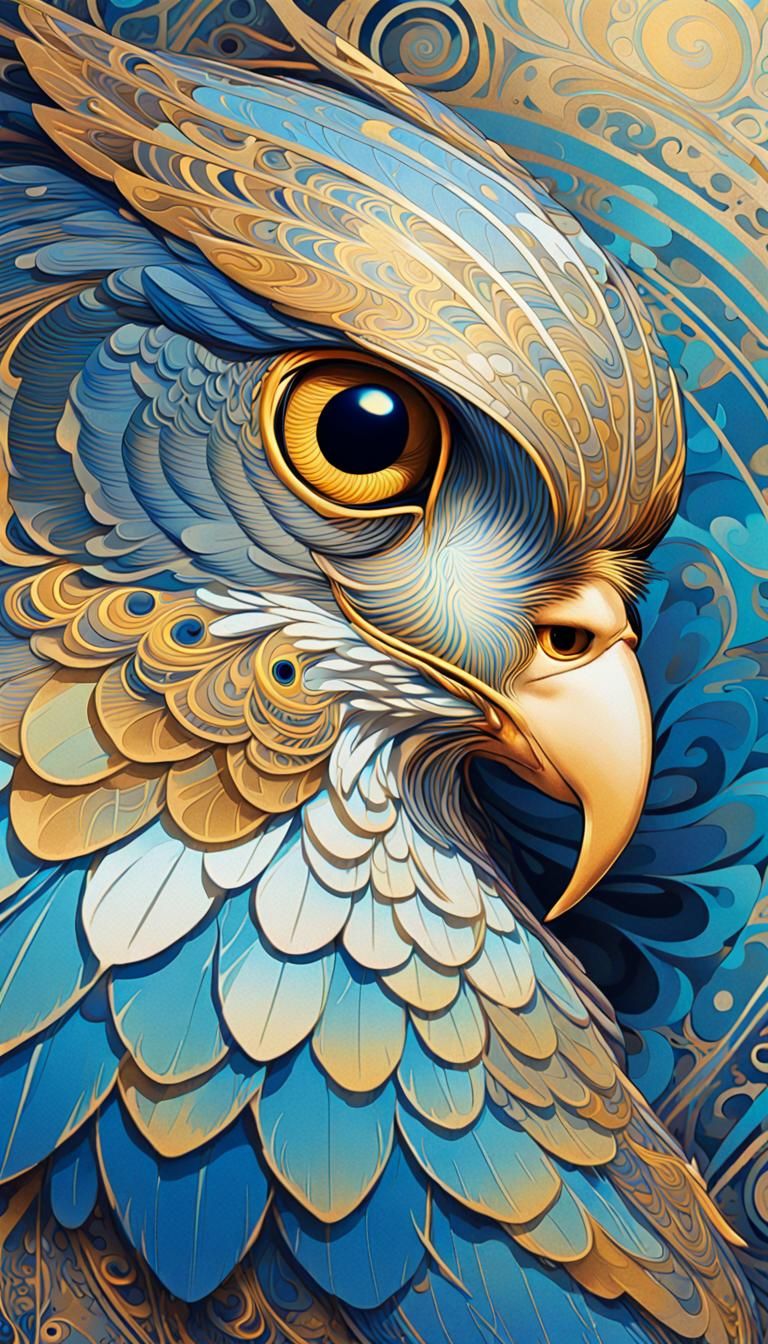 Psychedelic Sparrowhawk Poster in Art Nouveau Style