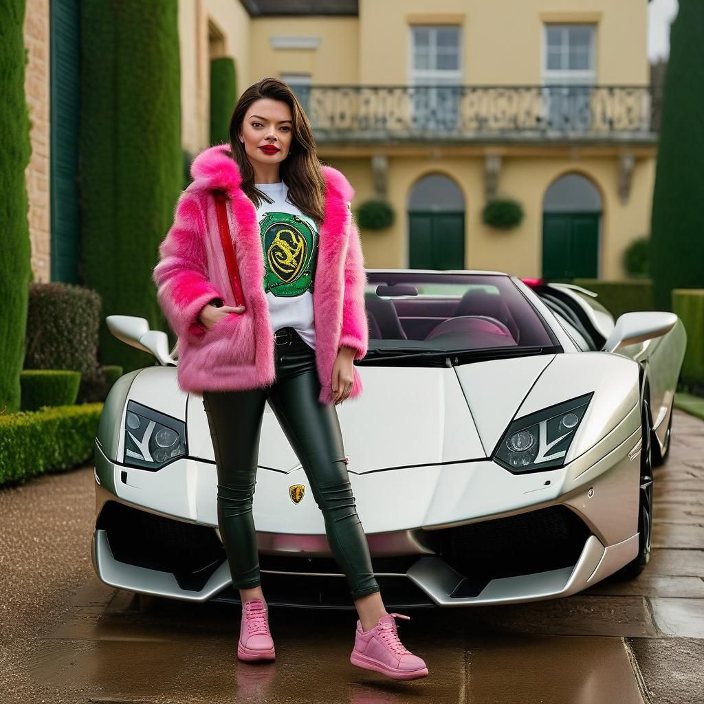 Hyperrealistic Portrait: Woman with Lamborghini Diablo