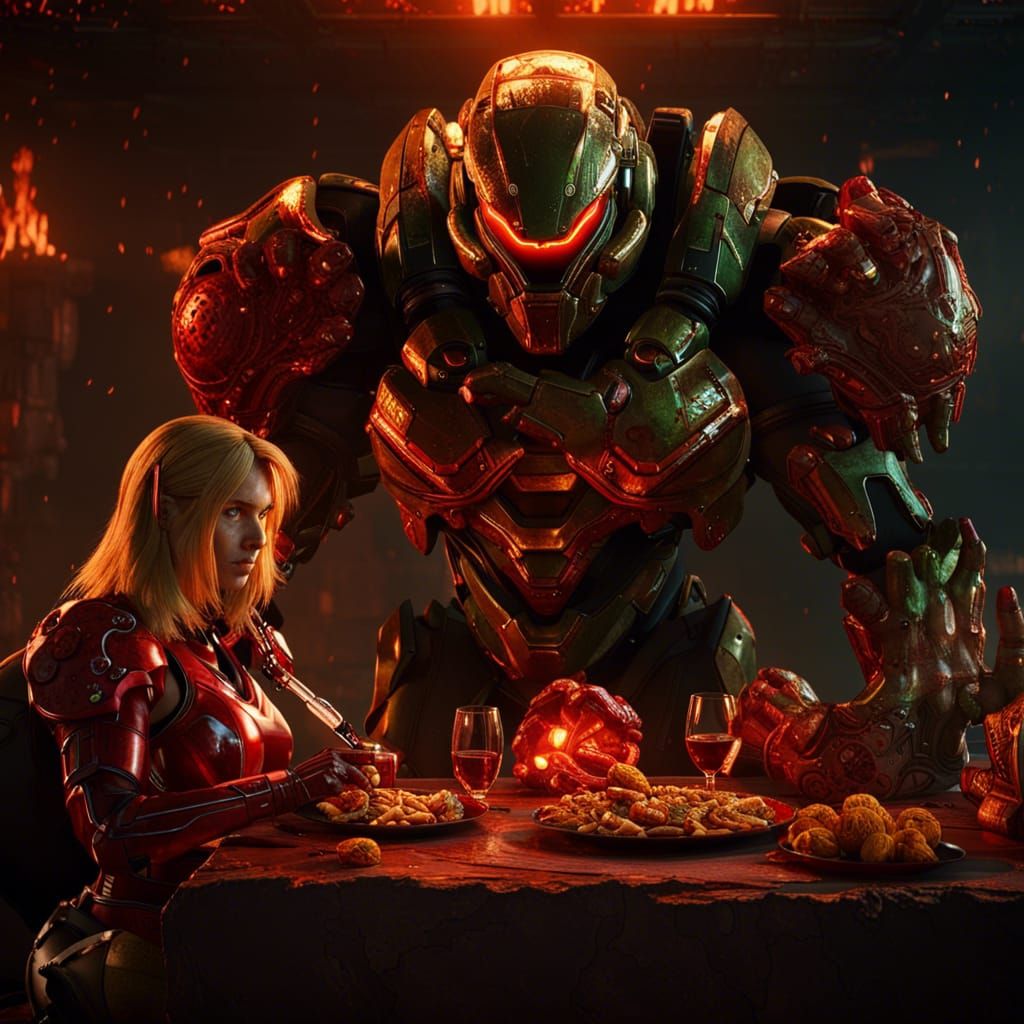 Doom-Slayer and Samus Aran's Hellish Dinner
