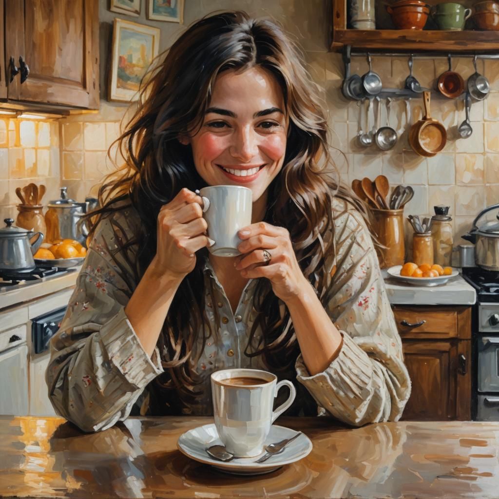 Brunette Woman's Intimate Portrait in Impressionist Oil Pain...