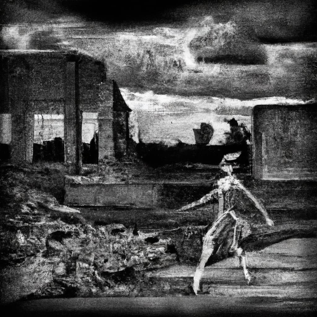 Ballerina Dances Amidst War Ruins in Gritty Vintage Style